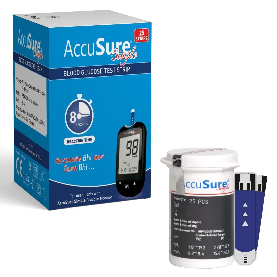 25 strips accusure simple glucometer 25 strips accusure simple glucometer