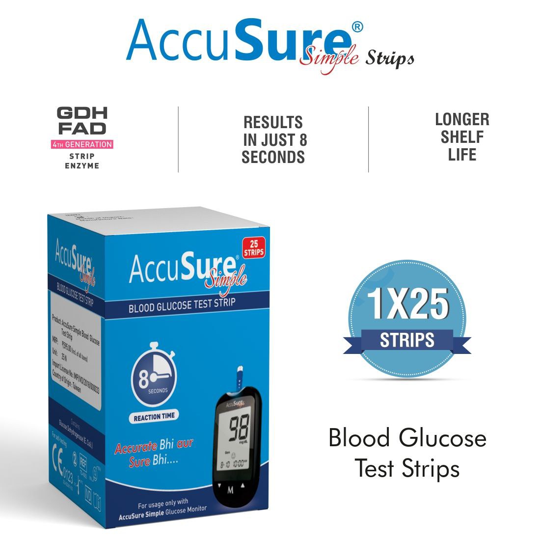 25 strips accusure simple glucometer 25 strips accusure simple glucometer